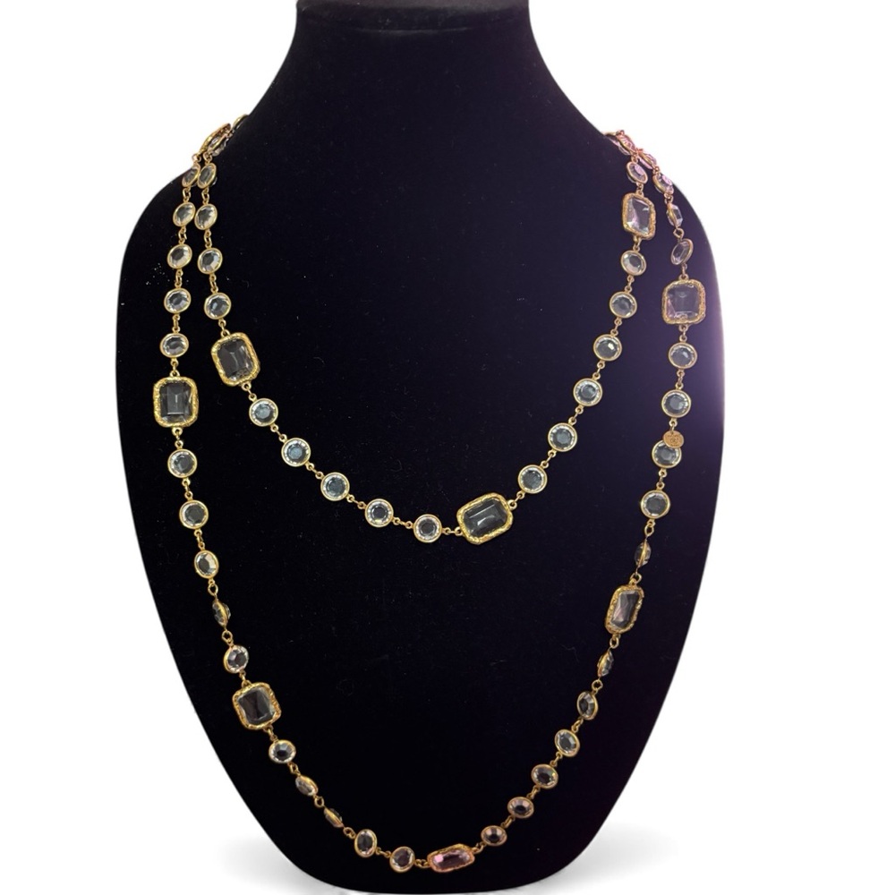CHANEL 1981 Vintage Gold Plated Necklace Clear Crystals